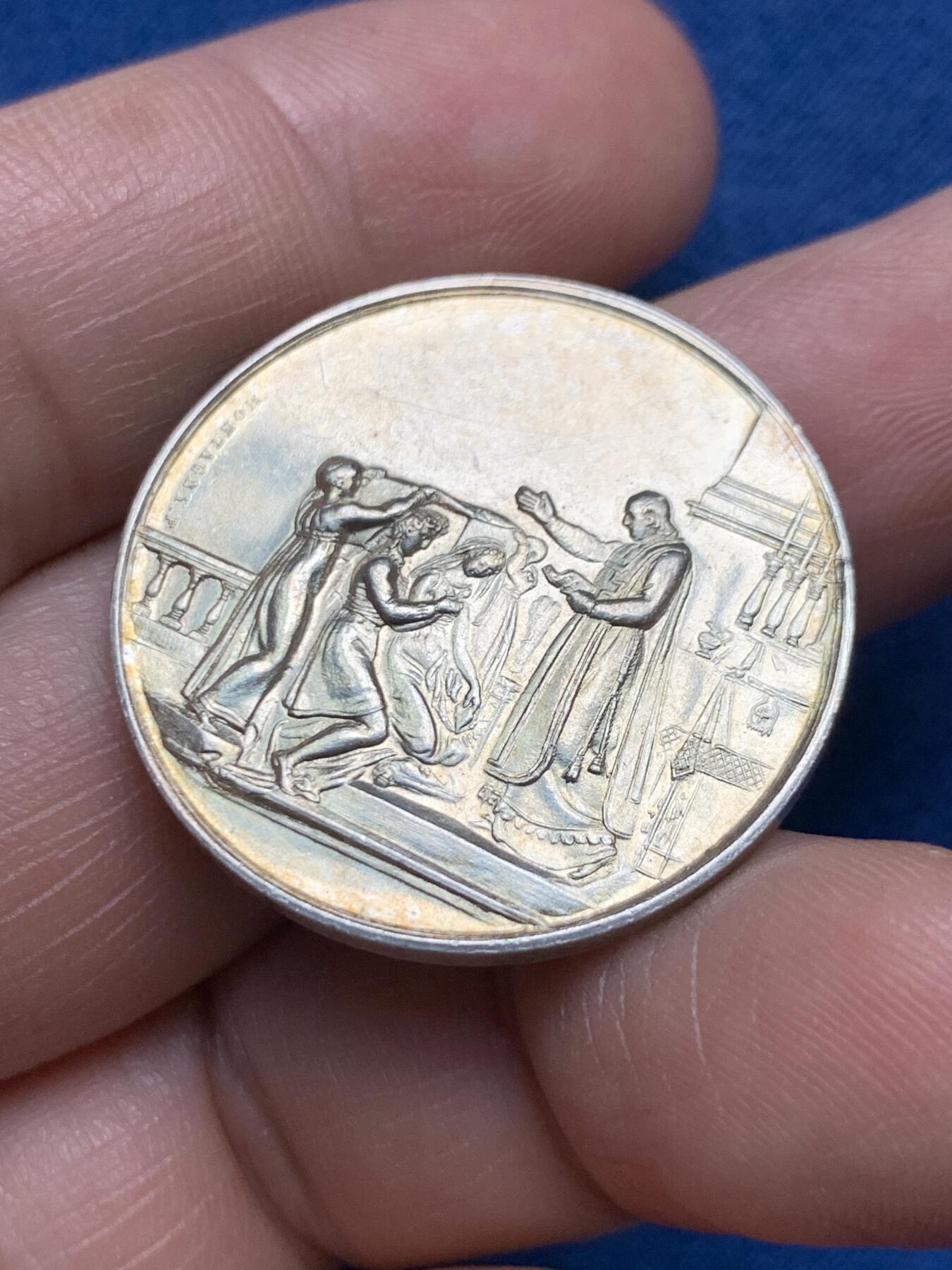 《竞宝斋》第481场 周日，周一 2场连拍 （全场包邮）20级店铺 欢迎送拍 法国1877年结婚纪念银章 30mm 12克 蜜蜂银标