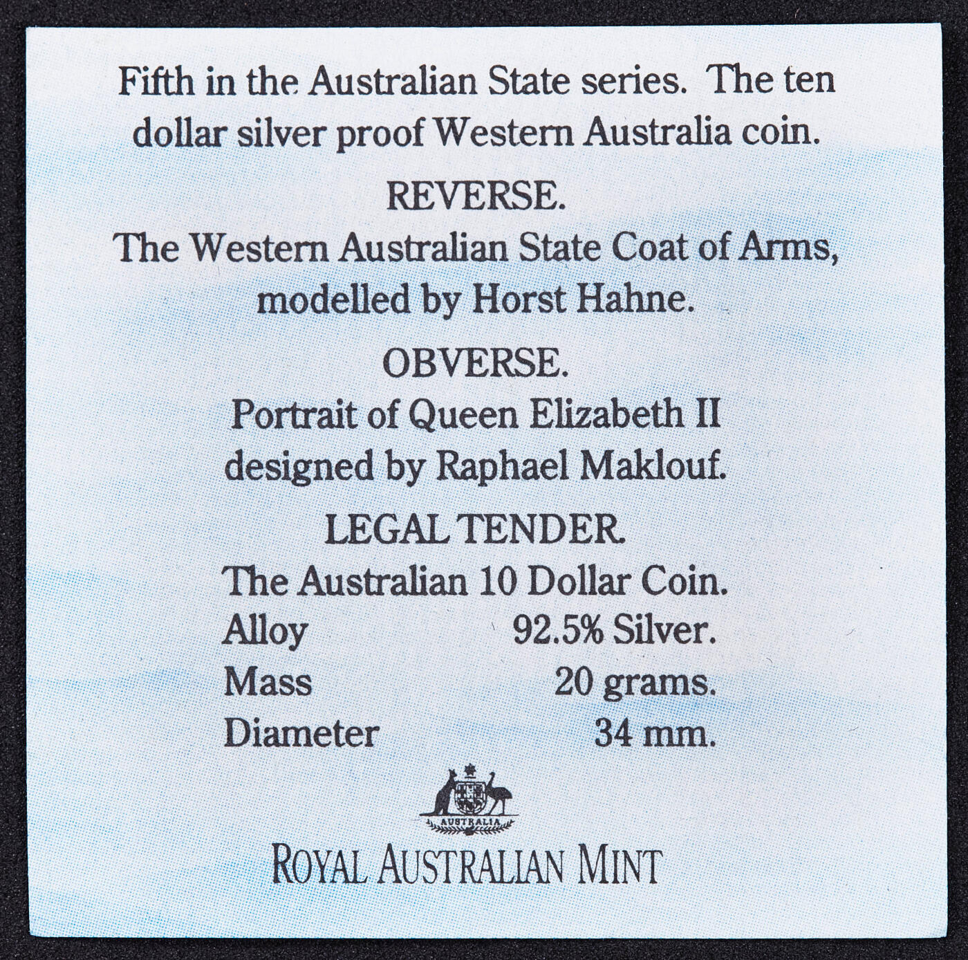 【俄甄集藏】满园春色-2026年(051)04-22星期三 晚 19:30 全场包邮 澳大利亚1990年行政区系列-西澳大利亚州10元精制银币，原盒证，重20克，925银，发行量29089枚