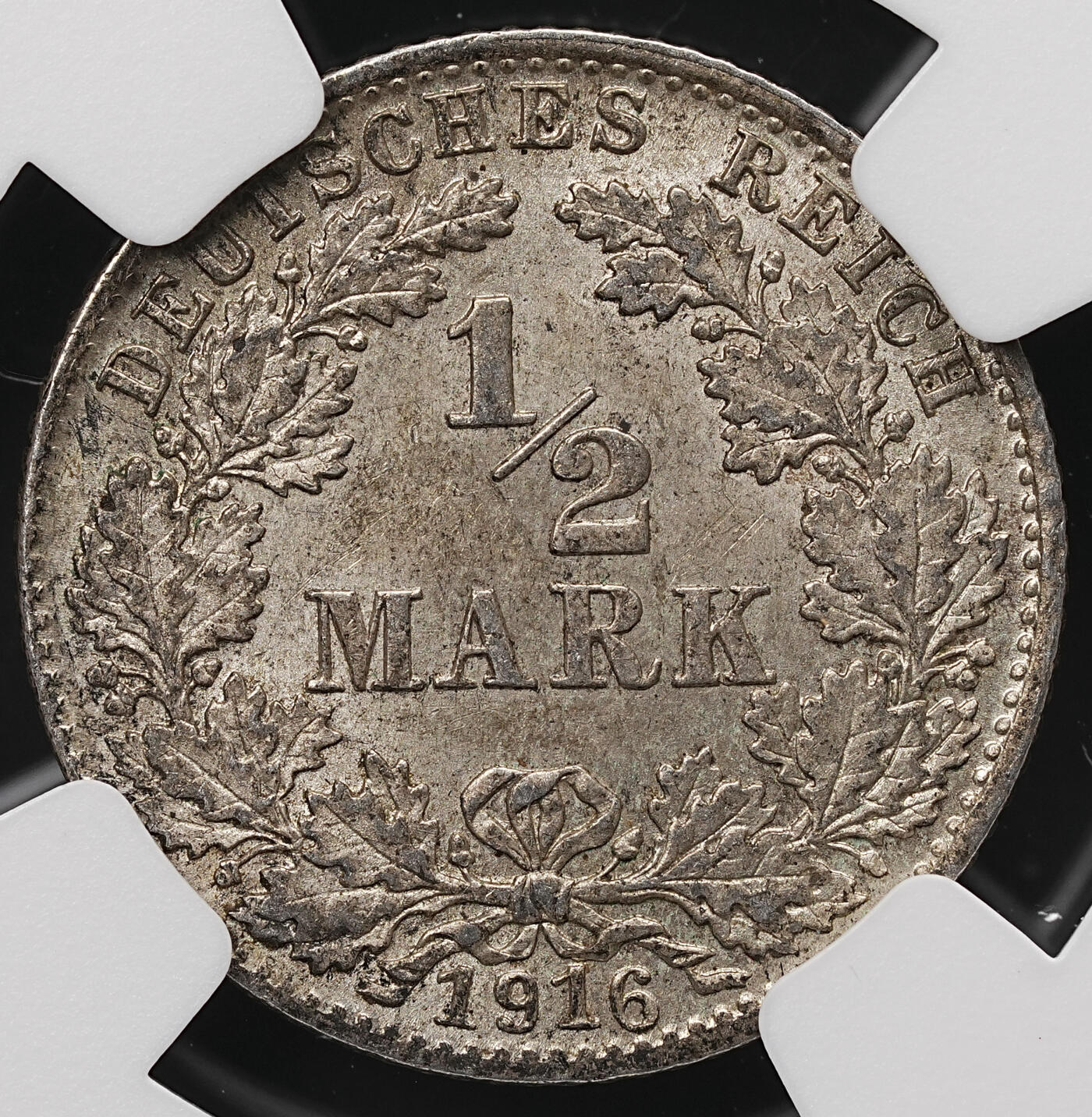 修遠堂世界钱币第112期 NGC MS62 1916年德国1/2马克银币，D厂铭