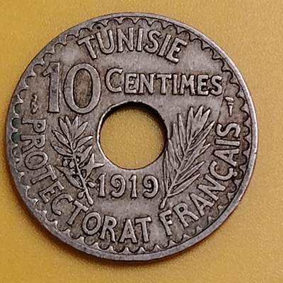 布加迪🐬～世界钱币(上海)🌾第 290 期 /  各国套币和散币 - 突尼斯🇹🇳 1919年 10分