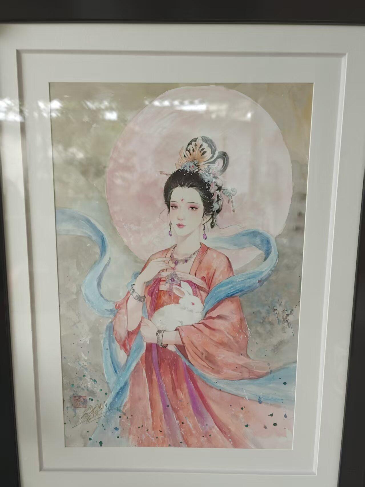 NO.30 好又多金牌大场，每周一站式配齐，方便凑单！（周6晚9点截拍，卖家送拍0抽成！） 【原画】琅琊卡藏 月之幽灵 碳的N次方老师原稿 嫦娥 精致装裱 包含画框98cm*77cm 艺术佳作【素手轻挥澄玉宇，冰心默守夜神州】