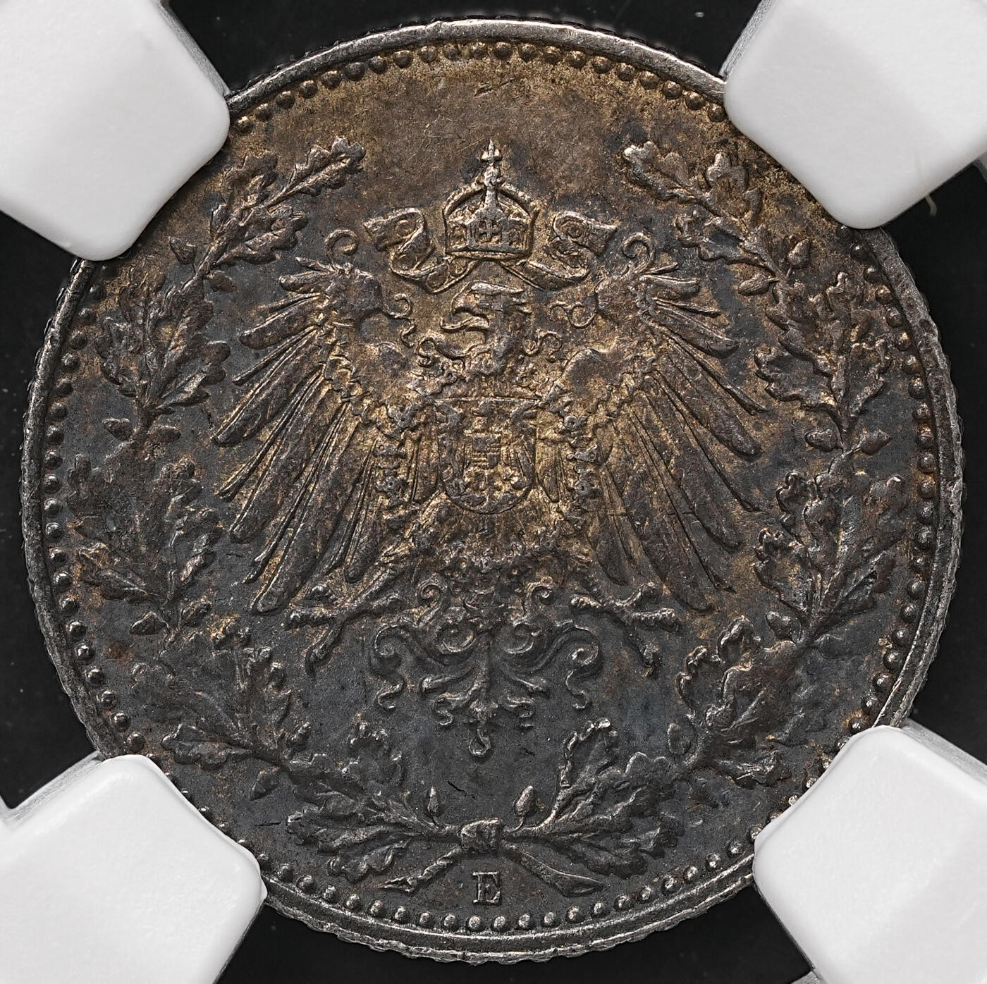 修遠堂世界钱币第112期 NGC MS62 1918年德国1/2马克银币 E厂铭