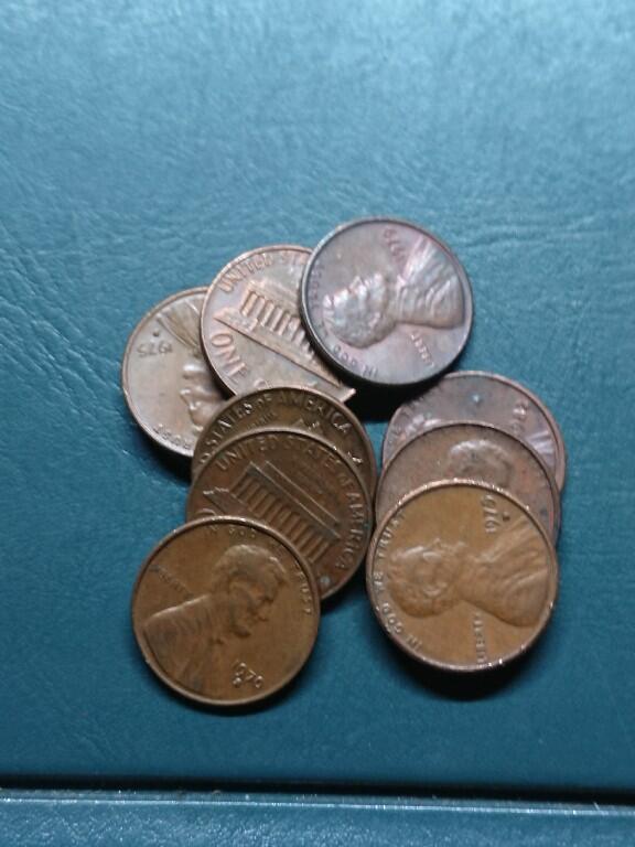 松南世界钱币——260420 美国六七十年代1分红铜铜币10枚约1盎司重4