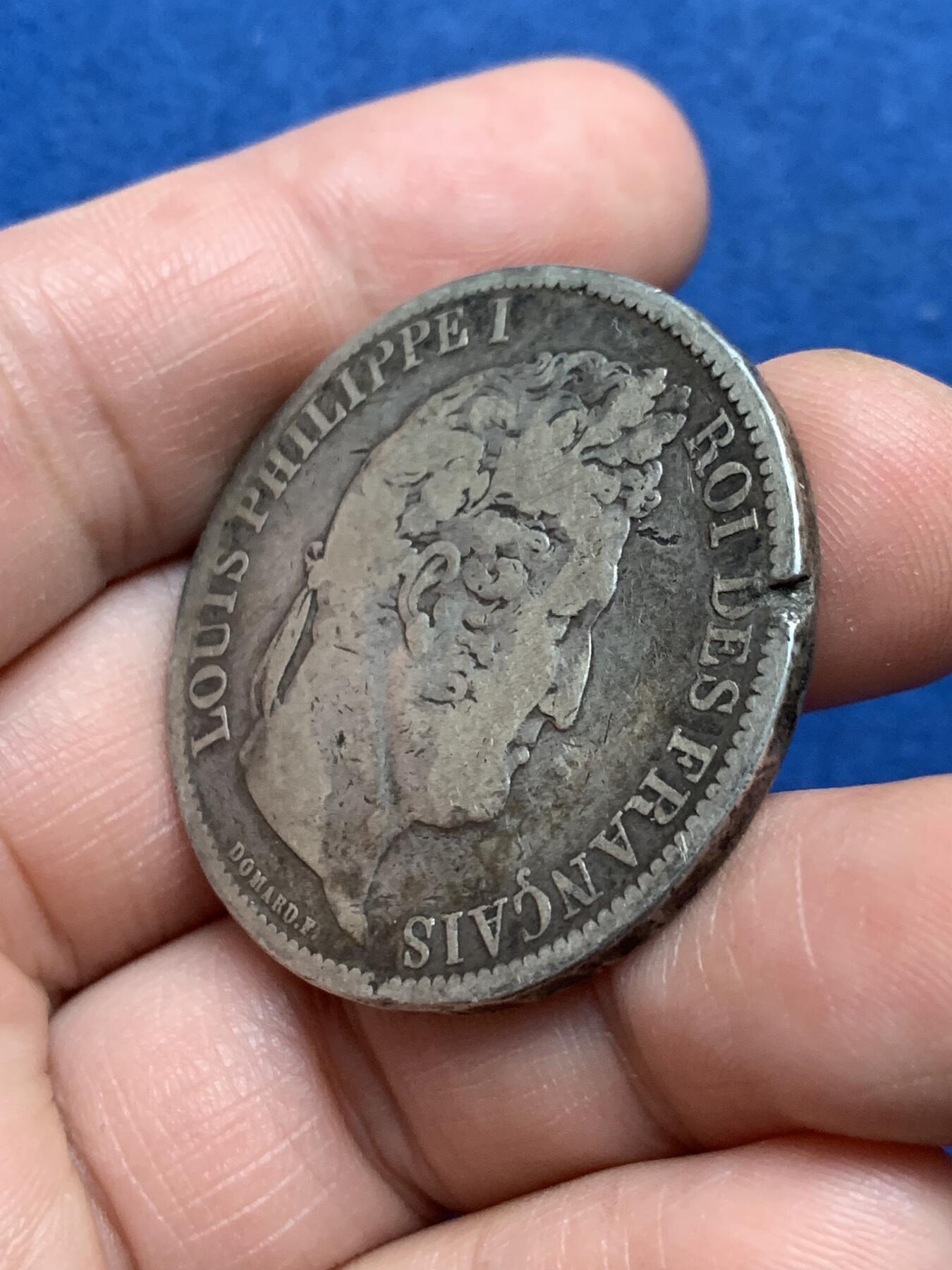 《竞宝斋》第481场 周日，周一 2场连拍 （全场包邮）20级店铺 欢迎送拍 法国菲利普5法郎银币 边缘有验银痕迹