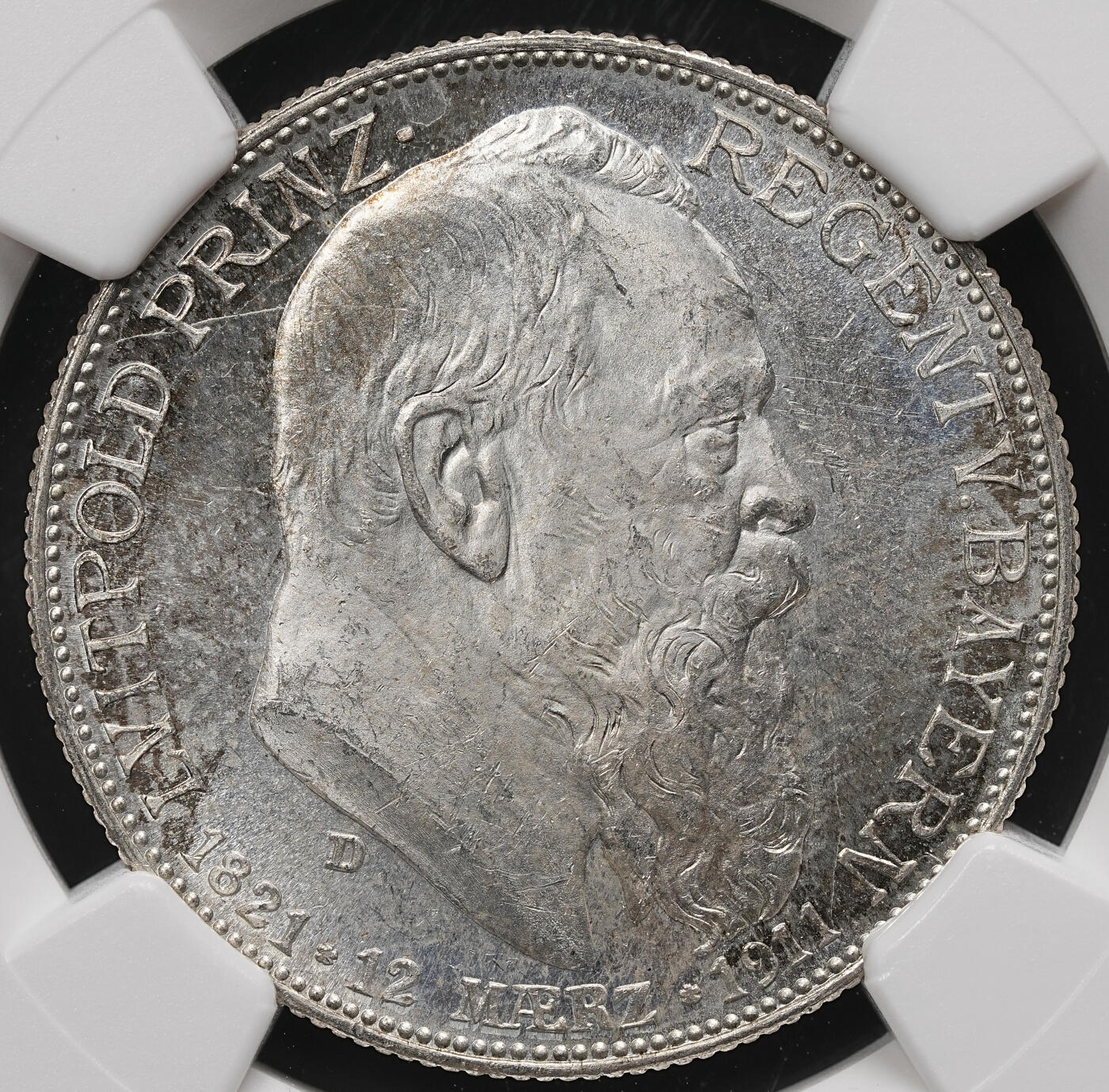 修遠堂世界钱币第112期 NGC MS64 1911年巴伐利亚摄政王90大寿纪念2马克银币