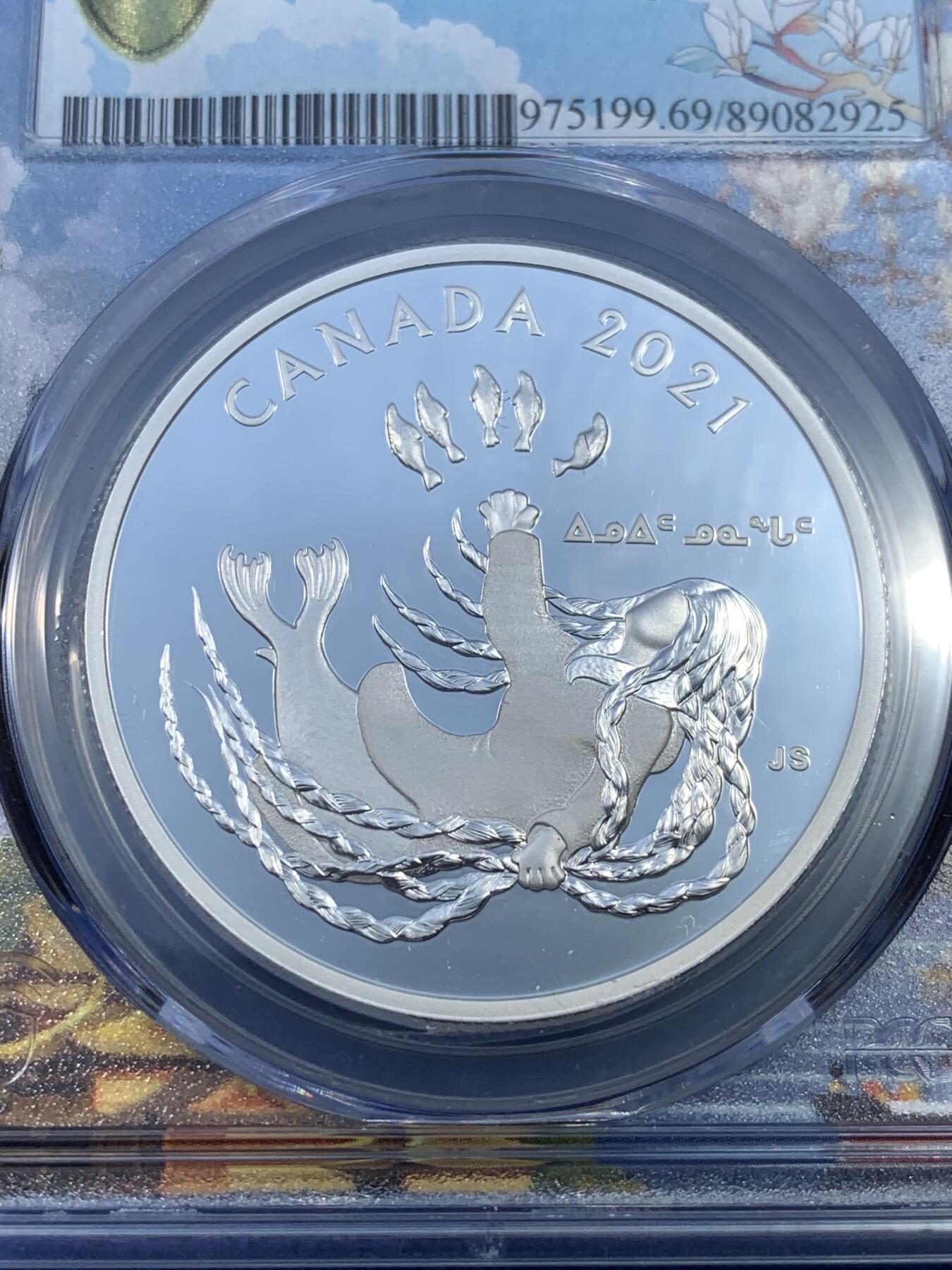 《竞宝斋》第481场 周日，周一 2场连拍 （全场包邮）20级店铺 欢迎送拍 PCGS PR69DCAM 加拿大2021年20元银币，因纽特神话塞德娜主题，海洋女神图案精制币，顶级分数，镜面极美，北美原住民文化收藏级品相