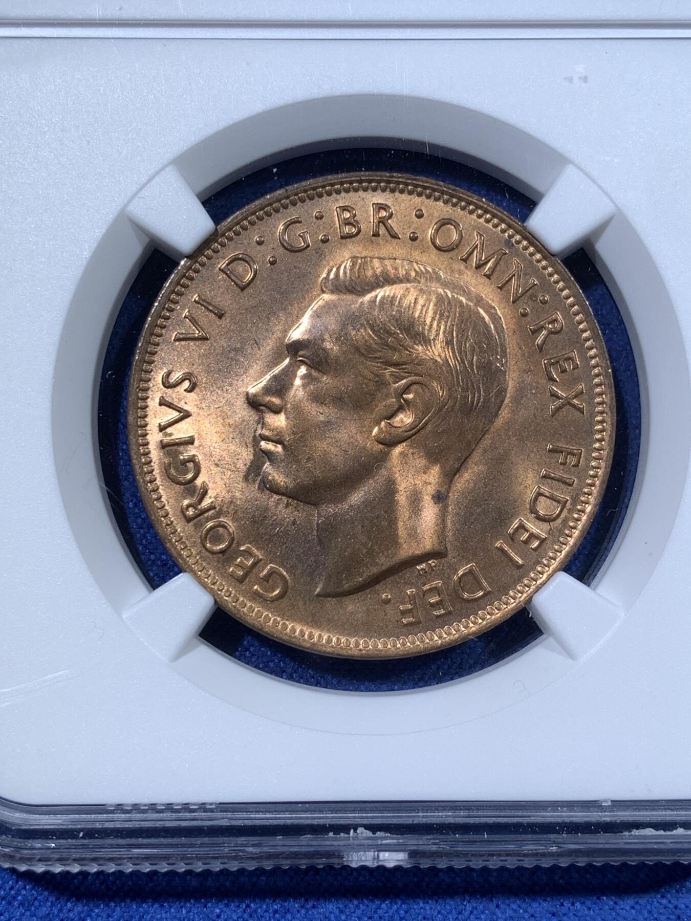 《竞宝斋》第481场 周日，周一 2场连拍 （全场包邮）20级店铺 欢迎送拍 NGC MS64RB 澳大利亚1950年1便士大铜币 M版墨尔本造币厂铸造 跳跃袋鼠图案 铜光亮丽 季军分 更高分3枚