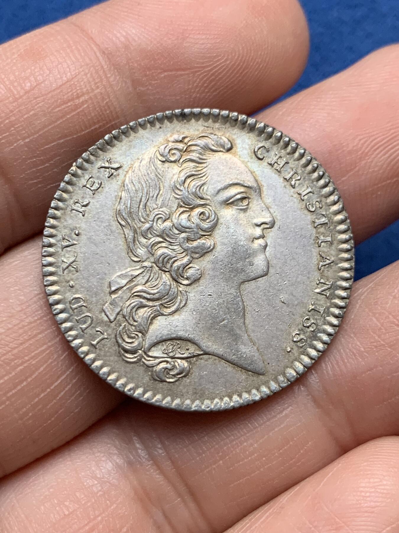 《竞宝斋》第481场 周日，周一 2场连拍 （全场包邮）20级店铺 欢迎送拍 法国路易十五头像圣路易勋章银质代币，9.50g，30.4mm