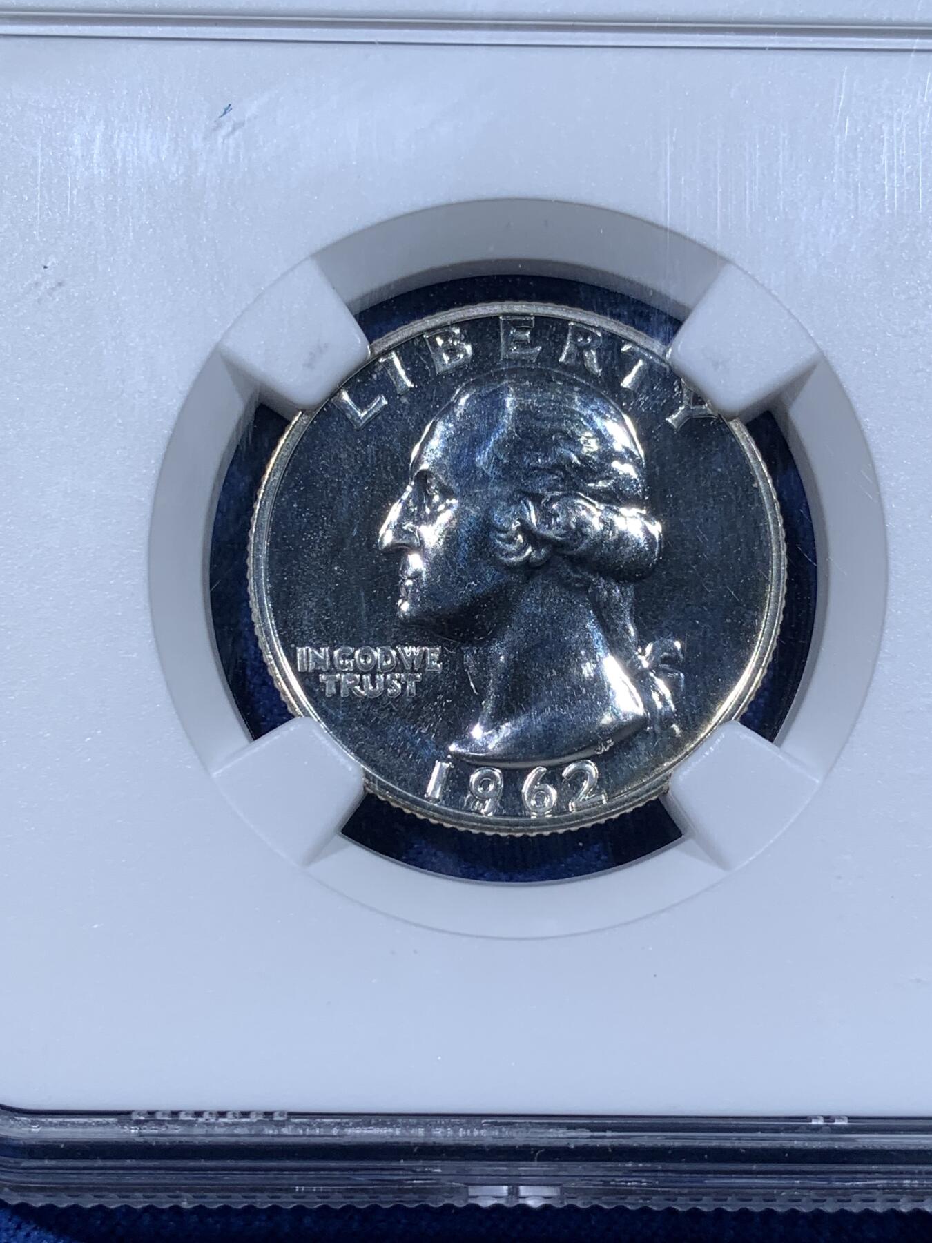 《竞宝斋》第481场 周日，周一 2场连拍 （全场包邮）20级店铺 欢迎送拍 NGC PF68 美国1962年华盛顿25美分银币，少见早期精制版本，高分