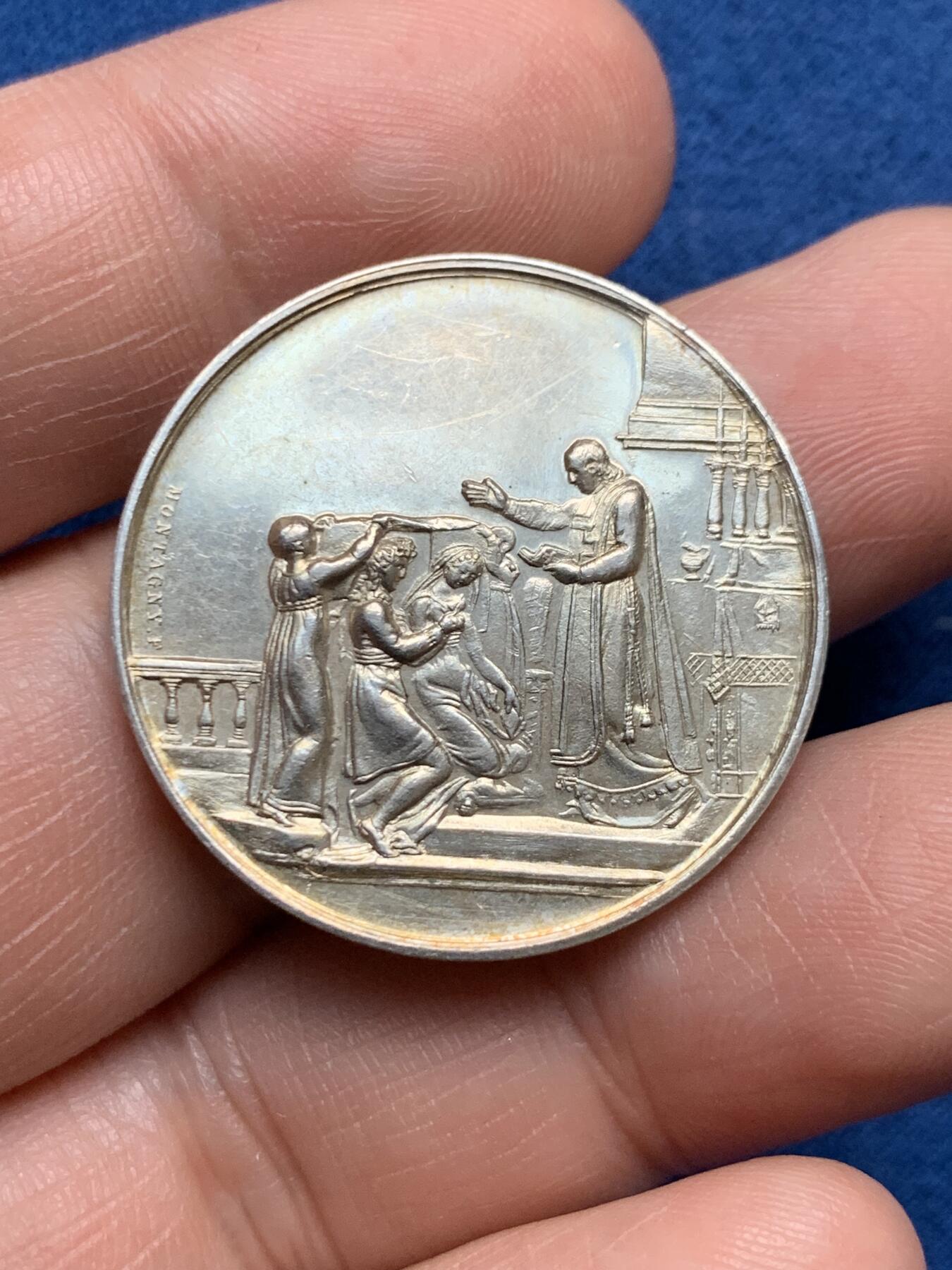 《竞宝斋》第481场 周日，周一 2场连拍 （全场包邮）20级店铺 欢迎送拍 法国1877年结婚纪念银章 30mm 12克 蜜蜂银标