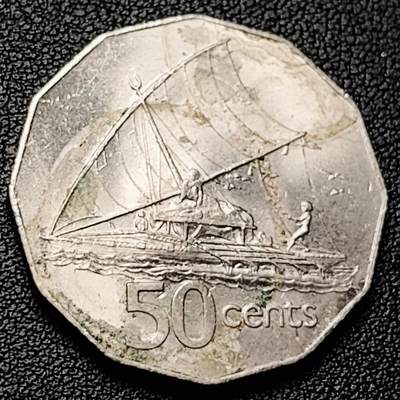 泉币菌-第228场-三月三 上巳节专场 拍品多 请提前出价 部分带光 帆船 青年女王 斐济50分镍币 26.5毫米 6.5克