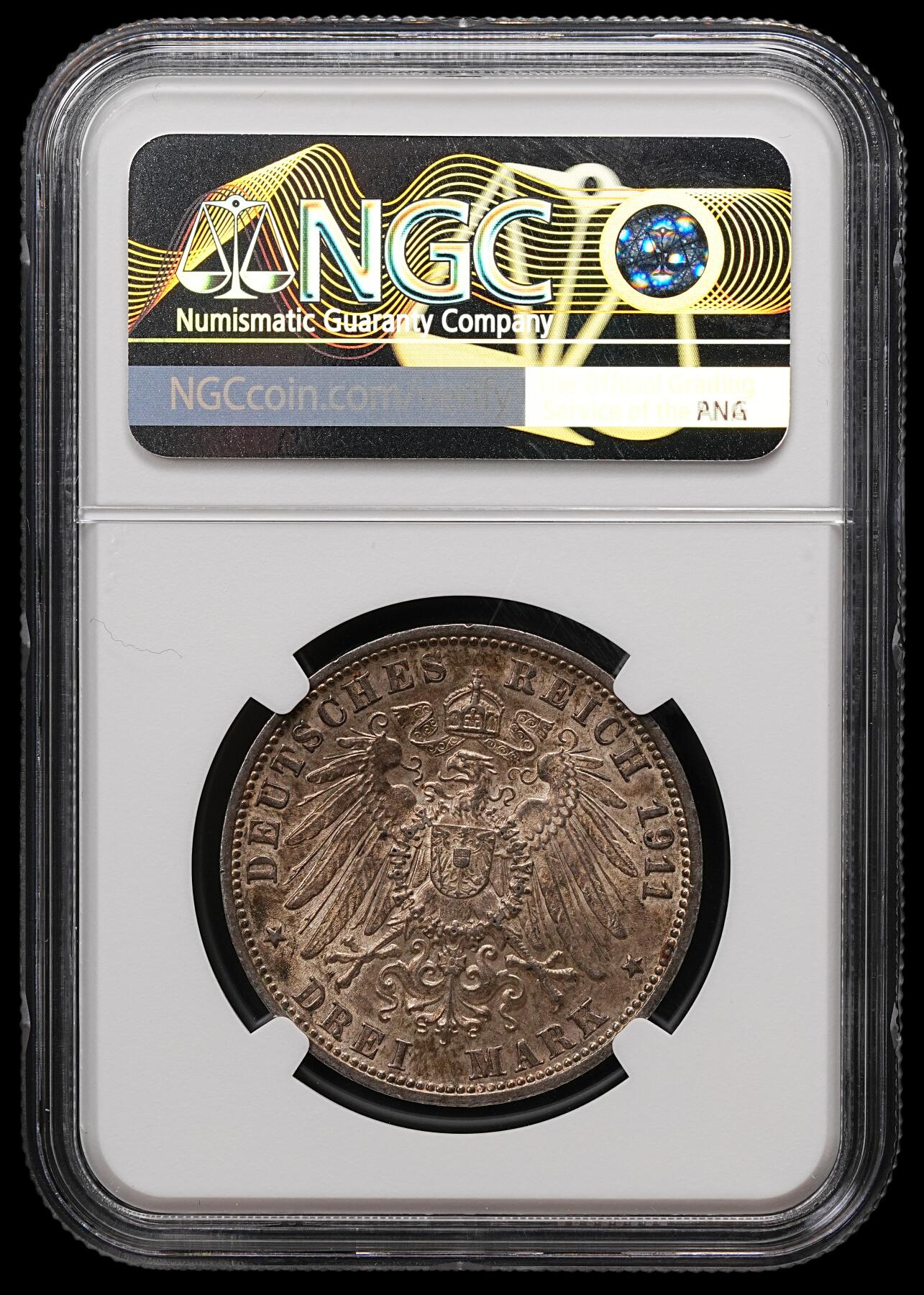 修遠堂世界钱币第112期 NGC MS63 1911年符腾堡国王银婚纪念3马克银币