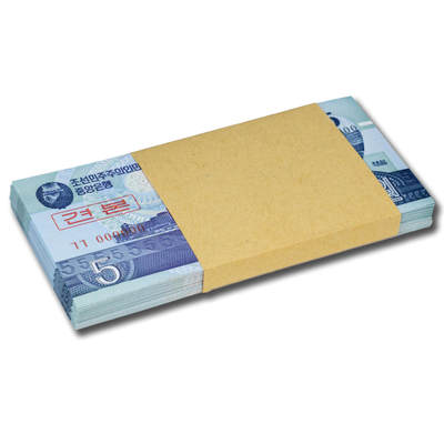 1998年朝鲜-第四版纸币5元小章版-票样整刀100张小章版-票样；整刀100张 - 1998年朝鲜-第四版纸币5元小章版-票样整刀100张小章版-票样；整刀100张