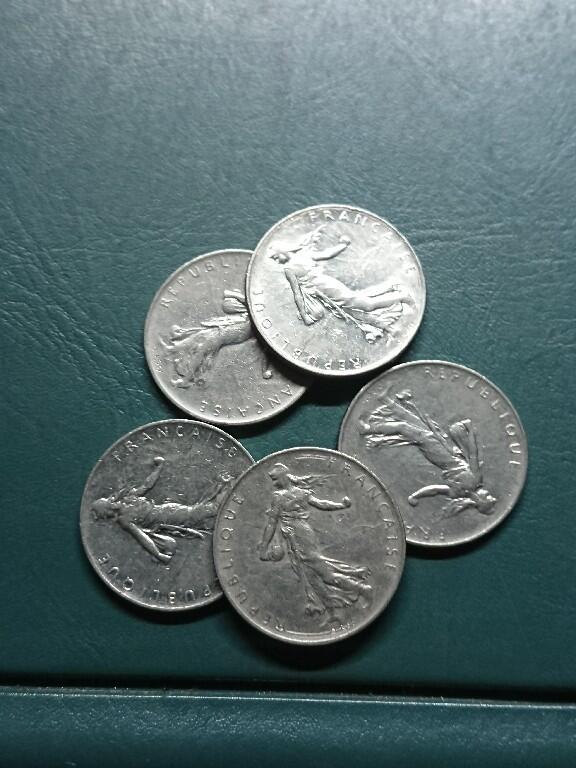 松南世界钱币——260420 法国1法郎镍币5枚2