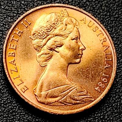 泉币菌-第228场-三月三 上巳节专场 拍品多 请提前出价 铜光极美 1984年 英属澳大利亚2分铜币 伞蜥蜴斗篷蜥 21.5mm