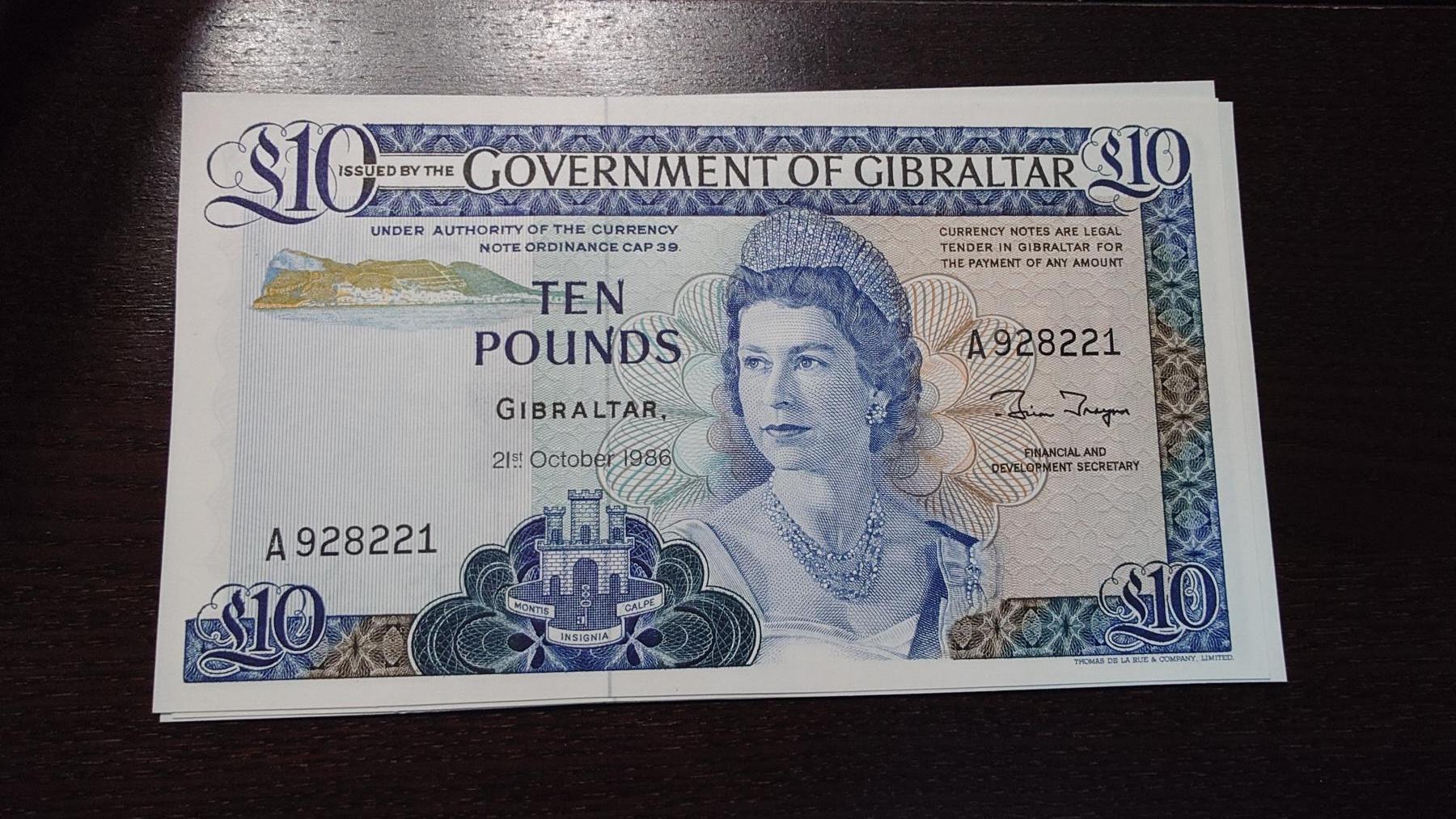 世界钱币～微拍第245期暨2026年第26期  新货卖剩品种部分上架提供选购【有看中的就一开始就出价，别为了晚付几天押金拖到最后，这里没出价的只要群里卖掉了就会撤】 1986年直布罗陀10镑 全新绝品无47尾号221