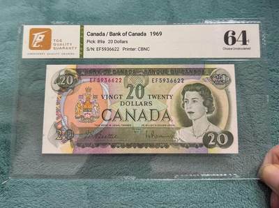 【礼羽收藏】🌏世界钱币拍卖第133期 - 加拿大 1969年20元 女王 TQG64 无47