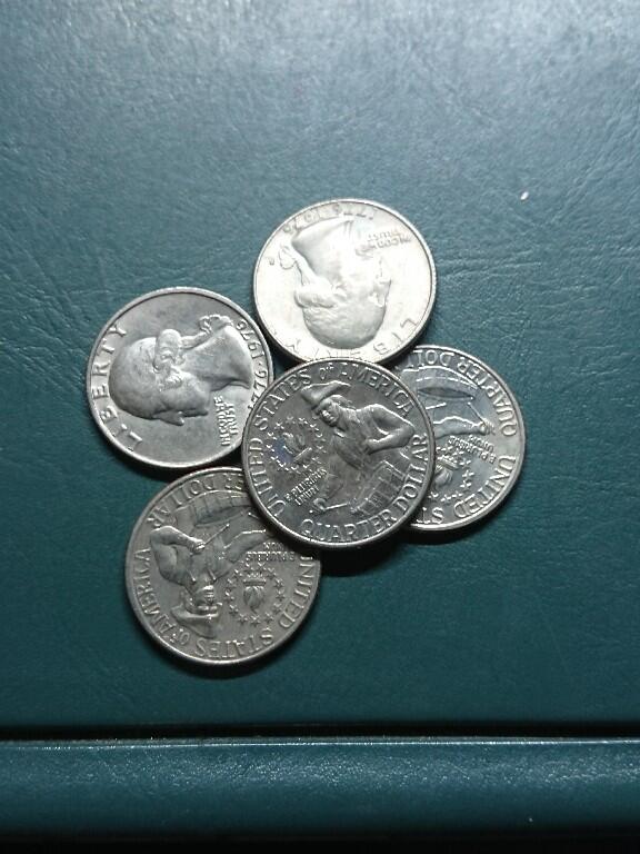 松南世界钱币——260420 美国1976年25分纪念币镍币5枚