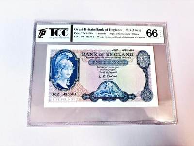 【Blue Auction】世界纸币精拍第811期——18级TOP拍卖/信誉/品质/专业/高效💫 英国 B序列 1961年5镑 TQG66EPQ 