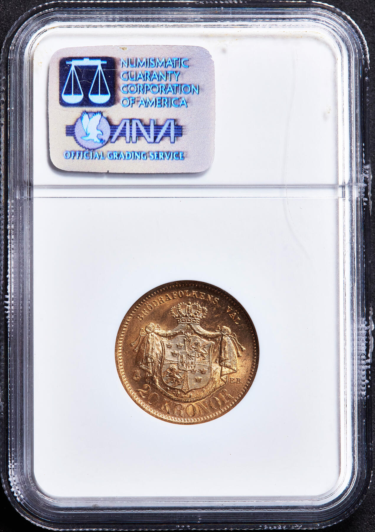 【俄甄集藏】满园春色-2026年(051)04-22星期三 晚 19:30 全场包邮 瑞典1876年奥斯卡二世EB版20克朗金币，NGC MS64，转光品相，重8.9606克，900金，名誉品种