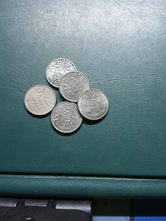 松南世界钱币——260420 法国1/2法郎镍币5枚