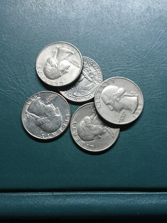 松南世界钱币——260420 美国25分1/4美元镍币5枚合计1.25美元4