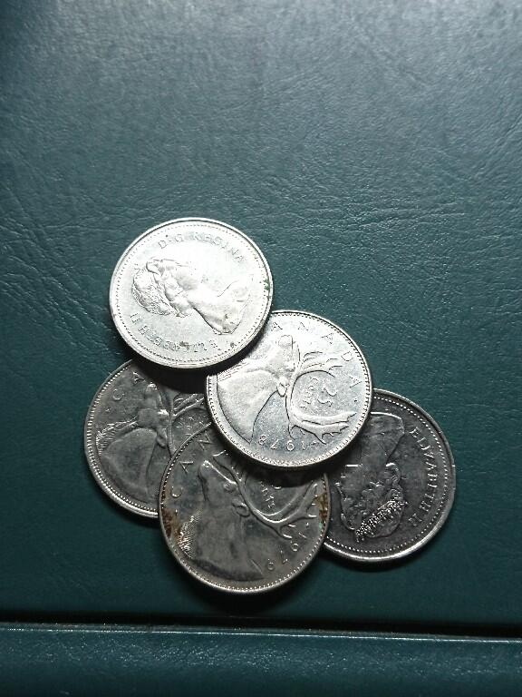 松南世界钱币——260420 加拿大25分青年女王头像镍币5枚合计1.25元2