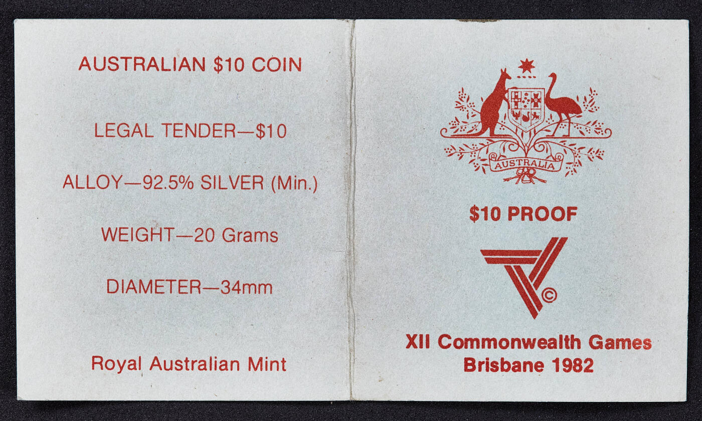 【俄甄集藏】满园春色-2026年(051)04-22星期三 晚 19:30 全场包邮 澳大利亚1982年纪念第12届英联邦运动会召开10元精制银币，原盒证，重20克，925银，发行量85142枚
