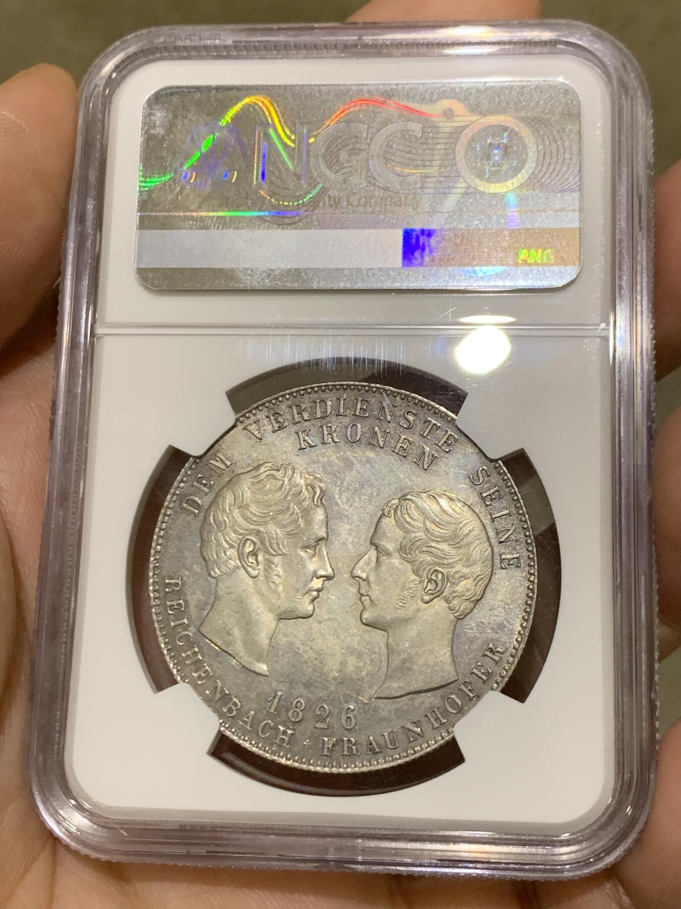 《竞宝斋》第481场 周日，周一 2场连拍 （全场包邮）20级店铺 欢迎送拍 季军分 NGC MS63 德国 巴伐利亚 1826年 赖兴巴赫和弗劳恩霍夫 泰勒大银币 少见的品种 不错的分数