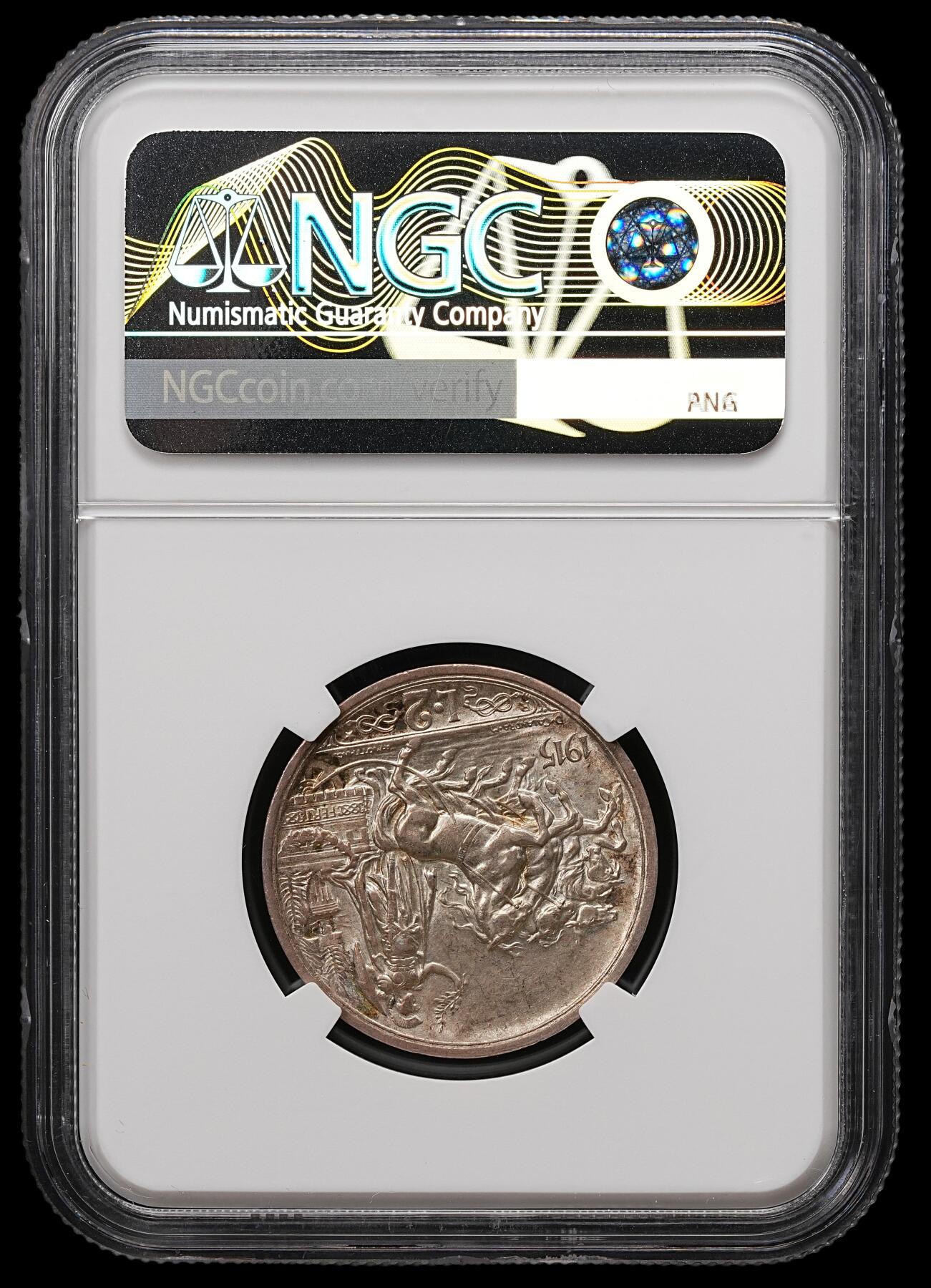 修遠堂世界钱币第112期 NGC MS62 1915年意大利马车2里拉银币，上期拍品，被鸽重拍