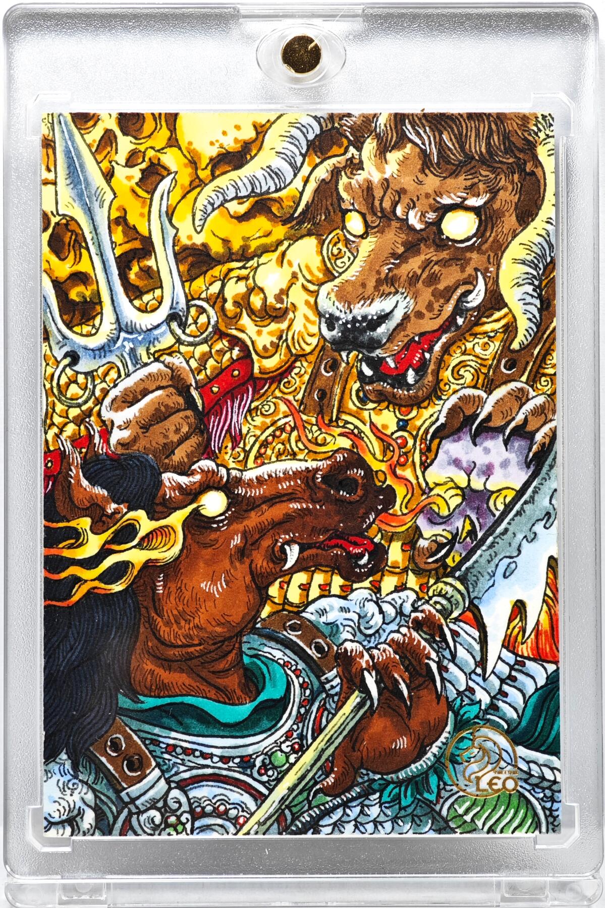 白泽拍卖卡牌手绘专场第35期（问东城春色，正谷雨，牡丹期） 2023 多吉手绘卡 牛头马面  多吉亲签 卡砖封装