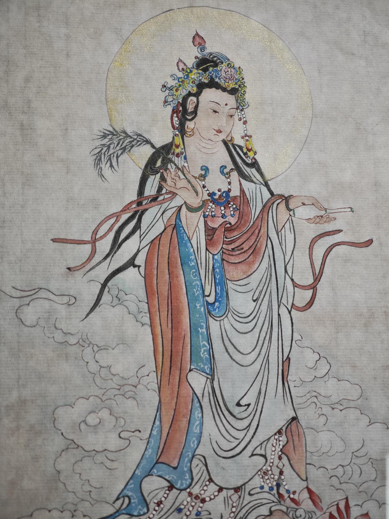 白泽拍卖卡牌手绘专场第35期（问东城春色，正谷雨，牡丹期） 2025 张红手绘画 观世音菩萨 已装裱  张红钤印