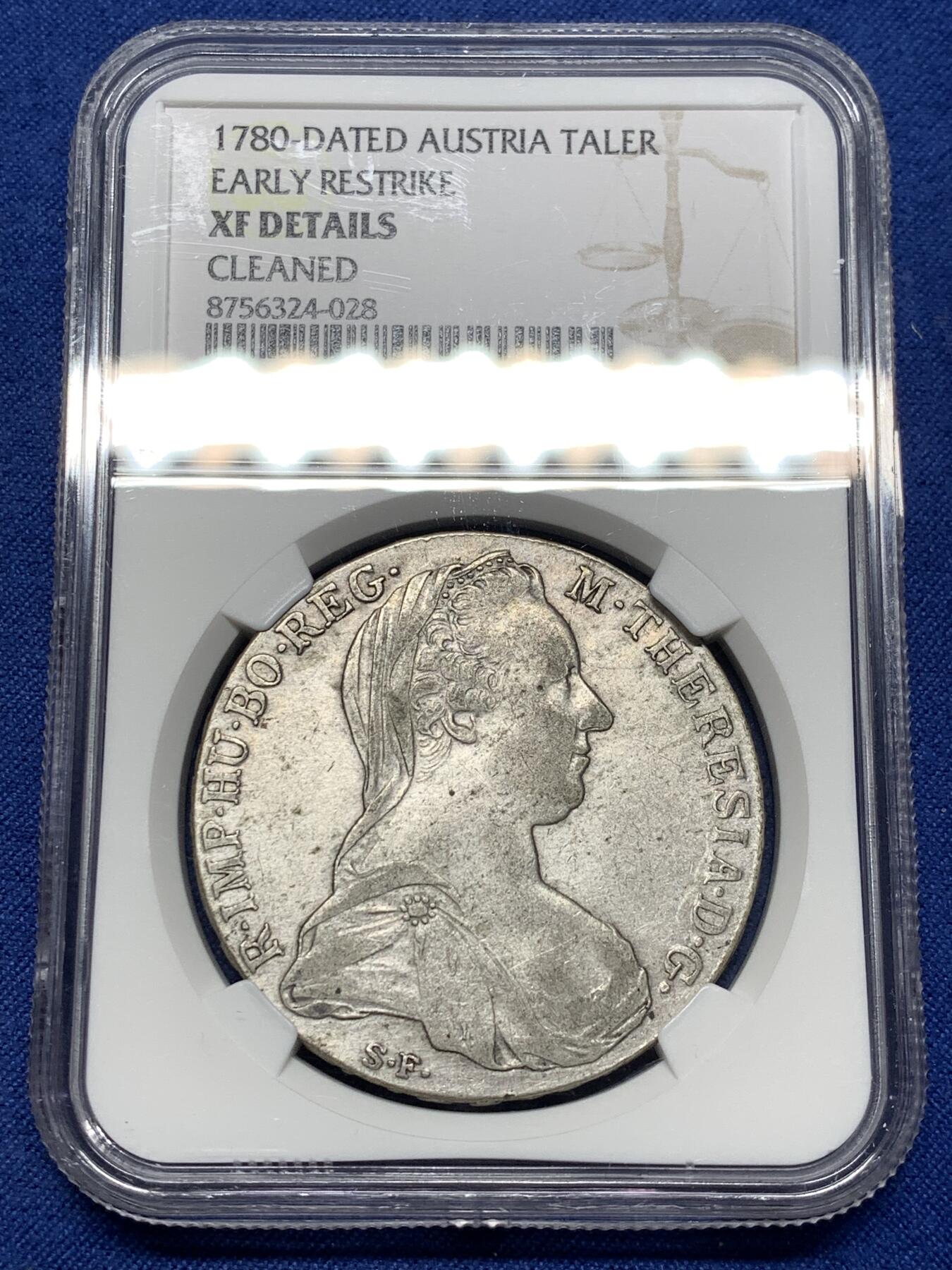 《竞宝斋》第481场 周日，周一 2场连拍 （全场包邮）20级店铺 欢迎送拍 NGC XFD 奥地利1780年特蕾莎大奶妈1泰勒大银币 双须后铸版