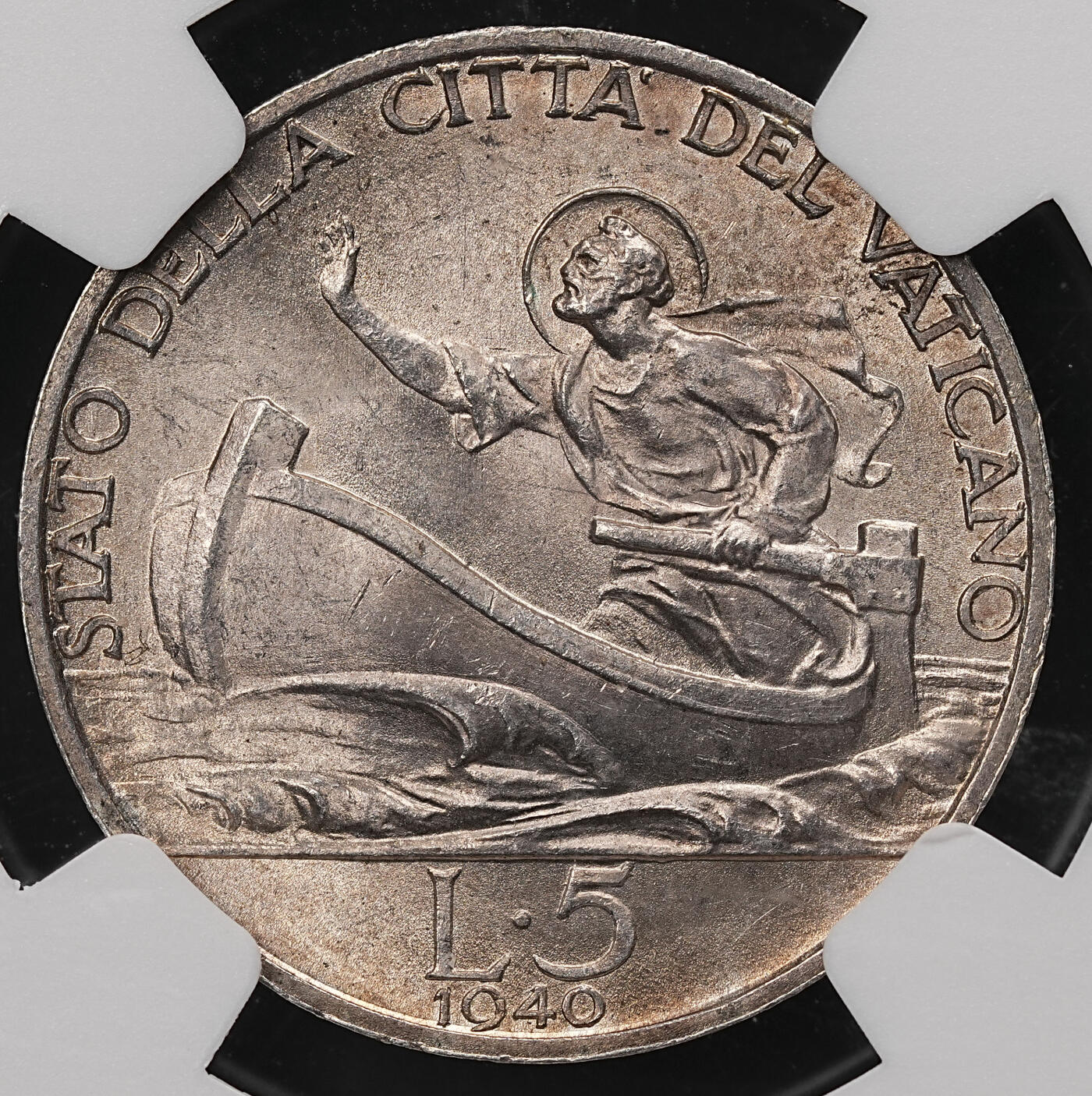 修遠堂世界钱币第112期 NGC MS65 1940年梵蒂冈5里拉银币