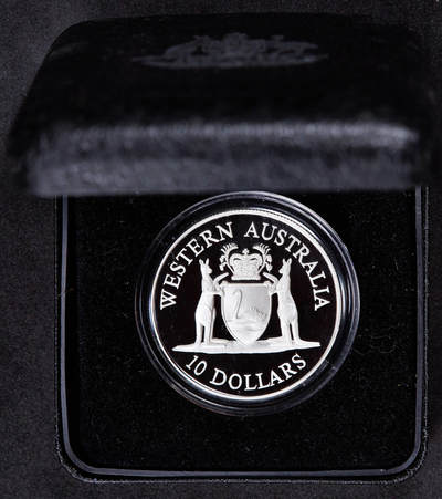 【俄甄集藏】满园春色-2026年(051)04-22星期三 晚 19:30 全场包邮 - 澳大利亚1990年行政区系列-西澳大利亚州10元精制银币，原盒证，重20克，925银，发行量29089枚