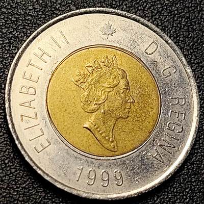 泉币菌-第229场-拍品多 请提前出价 高币值 加拿大1999年2元双色币 纪念努纳武特地区-因纽特人 28mm