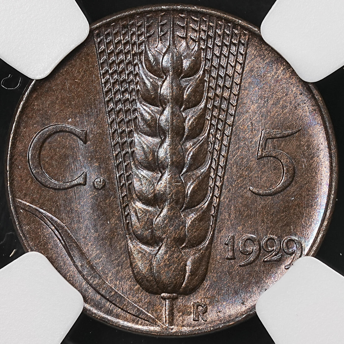 修遠堂世界钱币第112期 NGC MS65BN 1929年意大利5分铜币，上期拍品，被鸽重拍