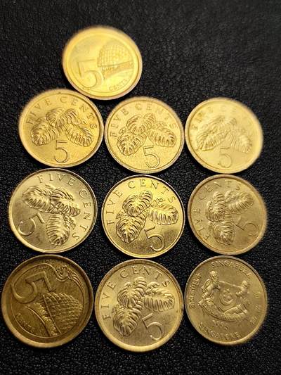 泉币菌-第229场-拍品多 请提前出价 高币值一组10枚 植物 新加坡5分銅币