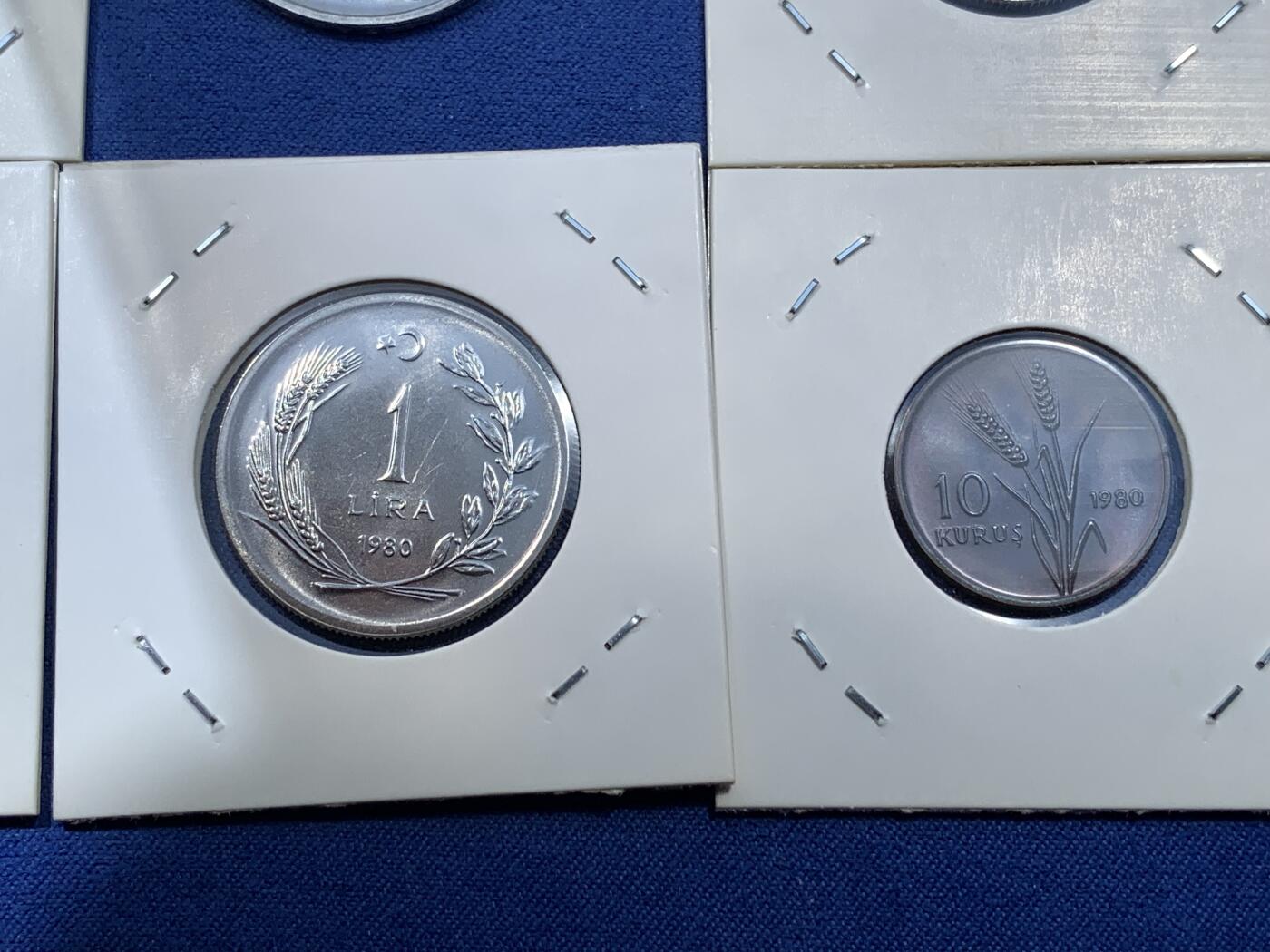 《竞宝斋》第481场 周日，周一 2场连拍 （全场包邮）20级店铺 欢迎送拍 土耳其1975-1980年F.A.O纪念币8枚套（150里拉银币齿边，光边加字两枚不同）