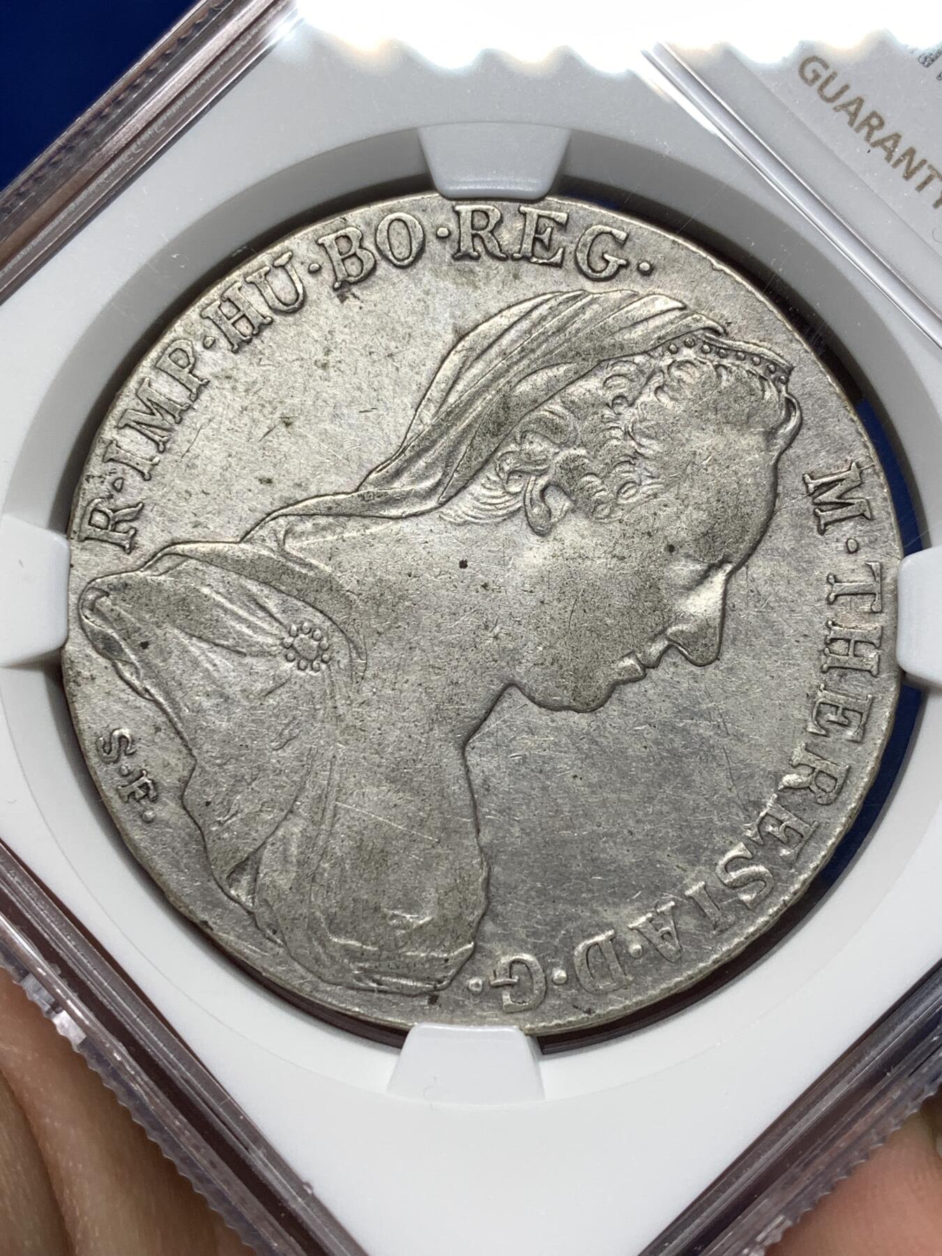 《竞宝斋》第481场 周日，周一 2场连拍 （全场包邮）20级店铺 欢迎送拍 NGC XFD 奥地利1780年特蕾莎大奶妈1泰勒大银币 双须后铸版