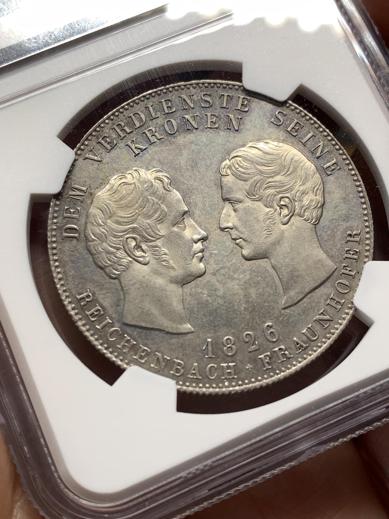 《竞宝斋》第481场 周日，周一 2场连拍 （全场包邮）20级店铺 欢迎送拍 季军分 NGC MS63 德国 巴伐利亚 1826年 赖兴巴赫和弗劳恩霍夫 泰勒大银币 少见的品种 不错的分数