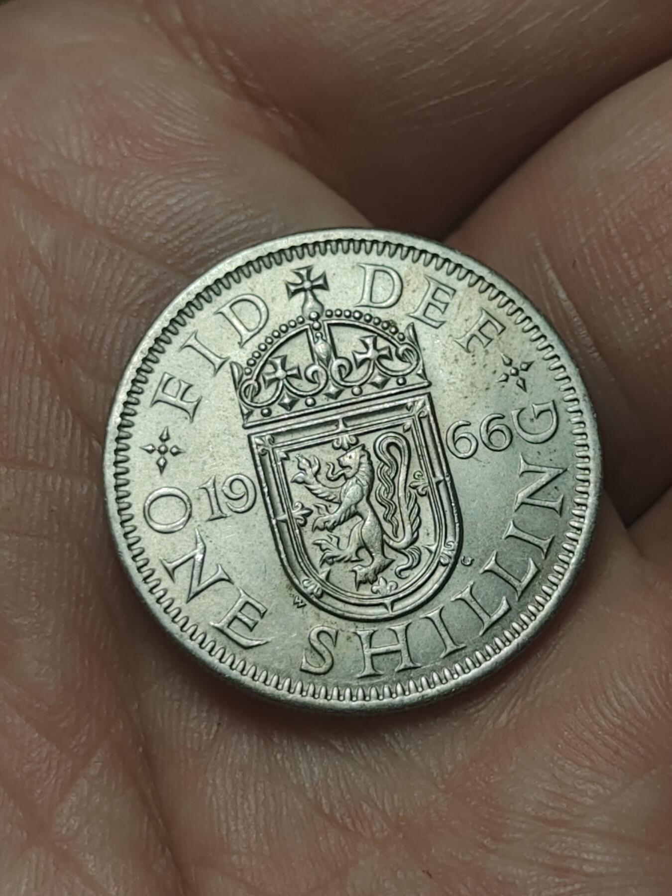 2026年第四十五场(总第二百一十四场）外国好品散币场(免佣金) 英国🇬🇧1966年1先令(伊丽莎白二世青年桂冠第二版，苏格兰盾徽版)