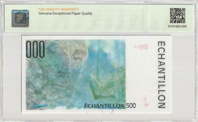 PThappally收藏第57次拍卖，英联邦地区硬币纸币 法国，1995年500法郎样票，样本 TQG 66 GEPQ Gem UNC