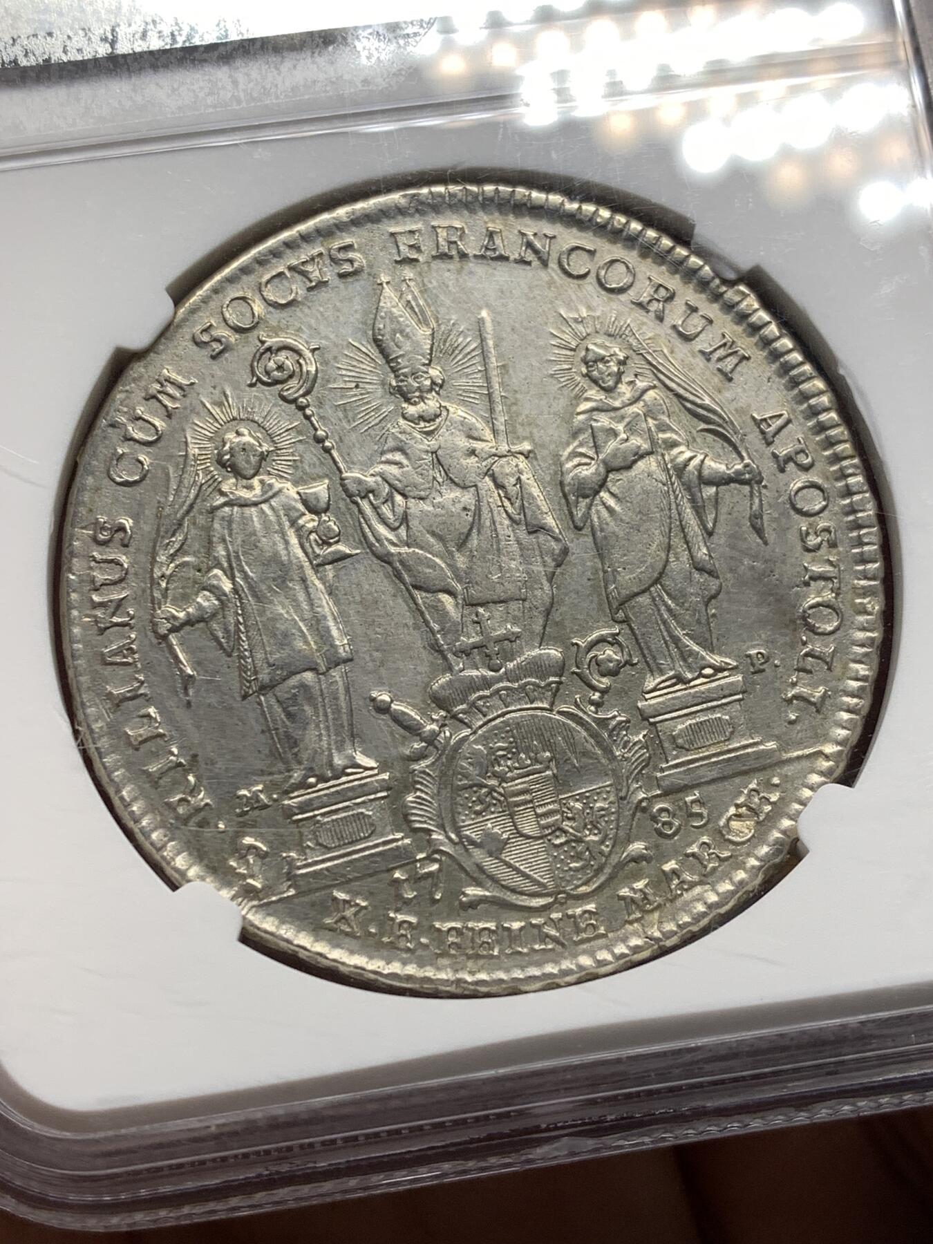 《竞宝斋》第481场 周日，周一 2场连拍 （全场包邮）20级店铺 欢迎送拍 NGC AUD 德国1785年霍恩洛厄-新施泰因-厄林根泰勒银币 品种不错 细节见图