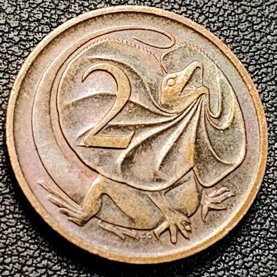 泉币菌-第229场-拍品多 请提前出价 1984年 英属澳大利亚2分铜币 伞蜥蜴斗篷蜥 21.5mm