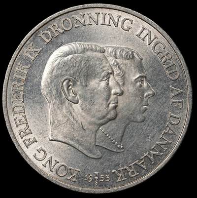 修遠堂世界钱币第112期 - 1953年丹麦格林兰结核防治纪念2克朗银币 15g，含银80%