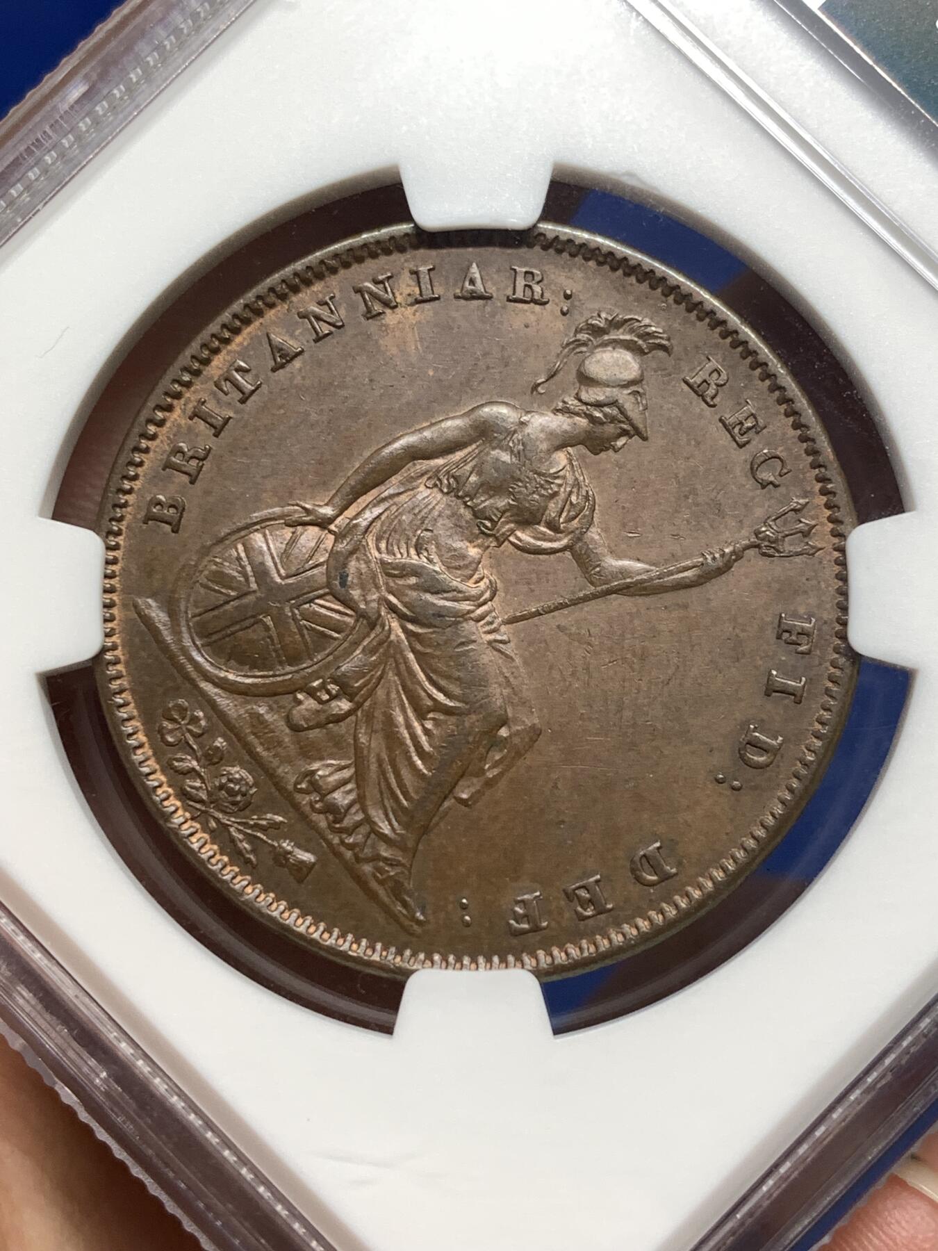 《竞宝斋》第481场 周日，周一 2场连拍 （全场包邮）20级店铺 欢迎送拍 NGC MS63BN 英国1841年小维年轻早期版1便士铜币