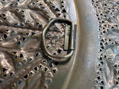 清-民国-建国｜老铜器专场.伍 民国老黄铜手工錾刻镂空挂盘