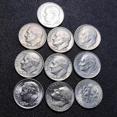 泉币菌-第229场-拍品多 请提前出价 高币值10枚一组 美国10美分镍币 罗斯福总统