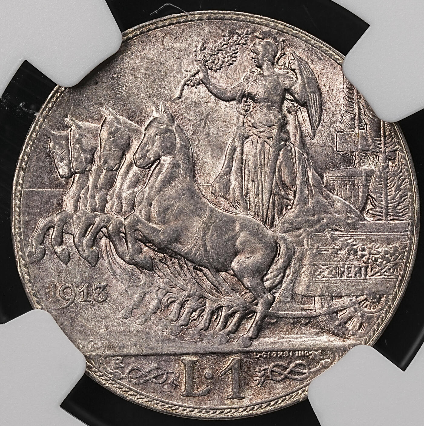 修遠堂世界钱币第112期 NGC MS63 1913年意大利圈版马车1里拉银币，上期拍品，被鸽重拍